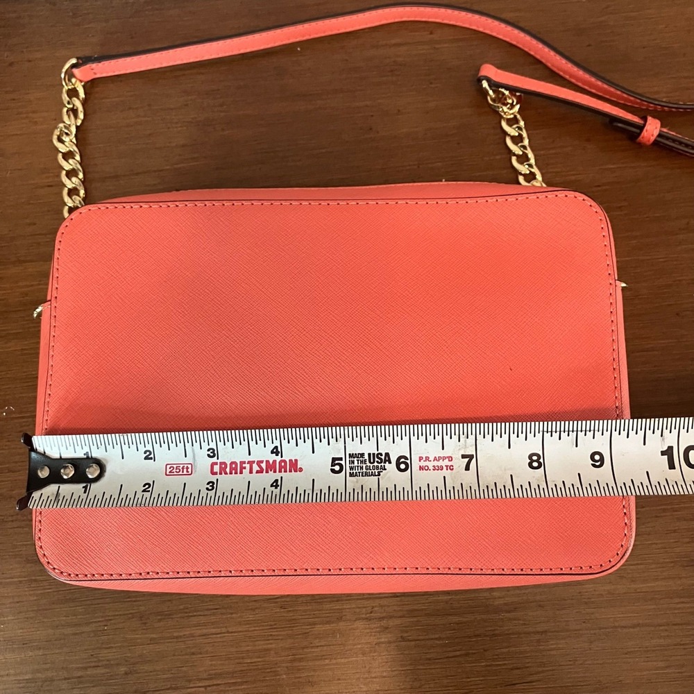 Michael Kors Jet Set East West Crossbody Bag Coral Pink Red Patchwork Saffiano - Picture 9 of 11